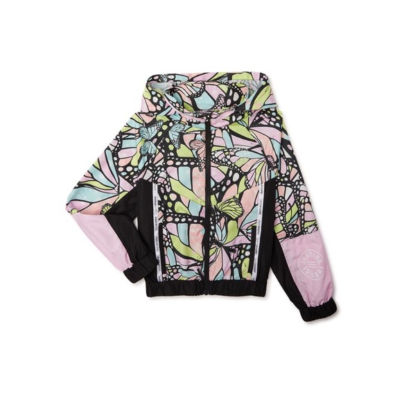 Justice NWT Butterfly Print Hooded Zipped Hooded Windbreaker Jacket Large /10-12 - Picture 4 of 13